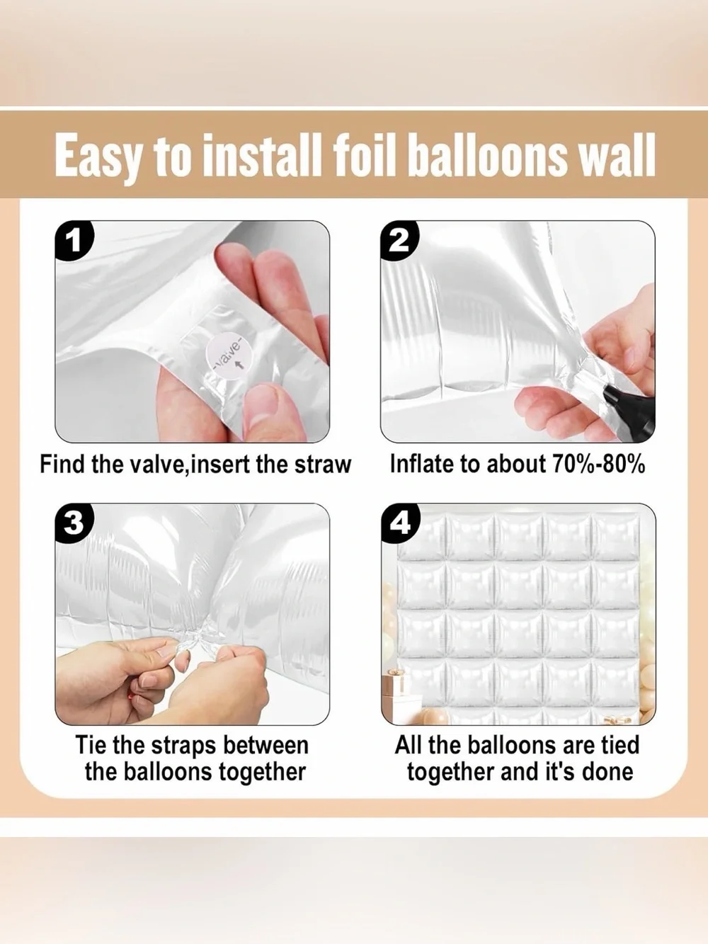 25pc White Square Foil Balloons Backdrop Party Decorations